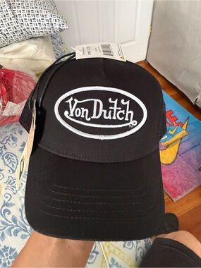 Von Dutch Black Mesh Trucker Cap with White Tag